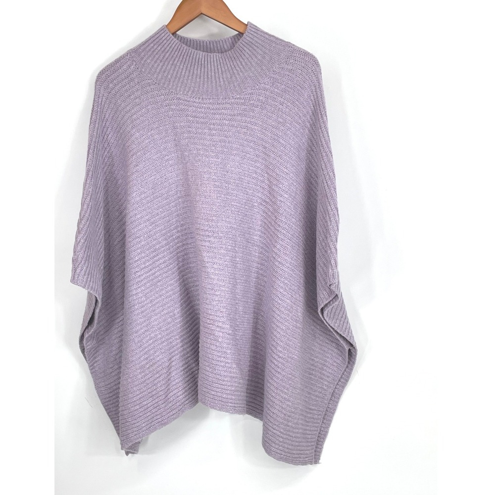 J. Jill Women Poncho XL-3X Sweater Purple Ribbed Knit Mock Neck Wrap Cozy